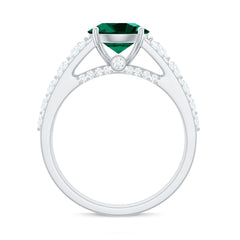 Certified 8 mm Lab Grown Emerald Statement Engagement Ring with Side Stones