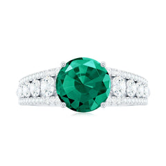 Certified 8 mm Lab Grown Emerald Statement Engagement Ring with Side Stones