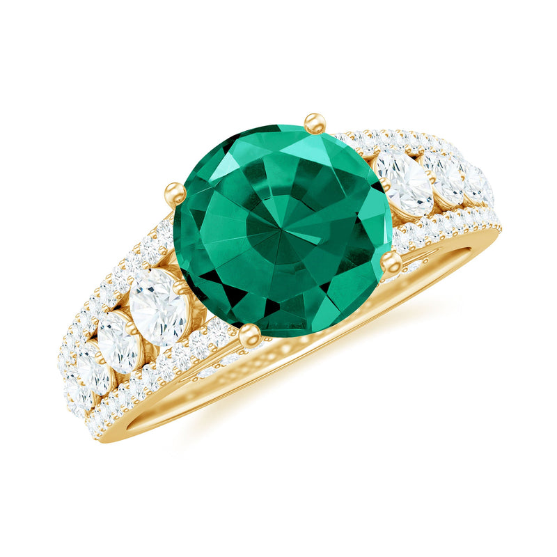 Certified 8 mm Lab Grown Emerald Statement Engagement Ring with Side Stones