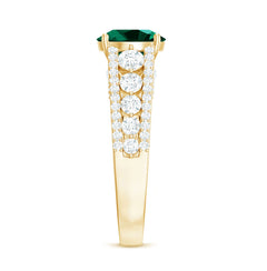 Certified 8 mm Lab Grown Emerald Statement Engagement Ring with Side Stones