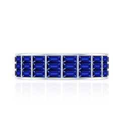 Channel Set Lab Grown Blue Sapphire Wide Eternity Band Ring
