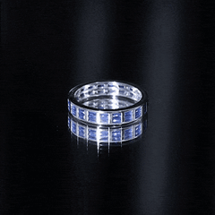 Baguette Cut Lab Created Blue Sapphire Double Row Wedding Band