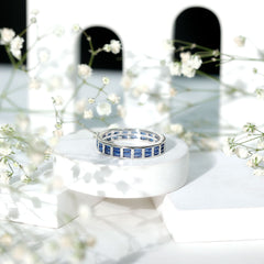 Baguette Cut Lab Created Blue Sapphire Double Row Wedding Band