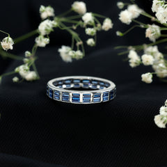 Baguette Cut Lab Created Blue Sapphire Double Row Wedding Band
