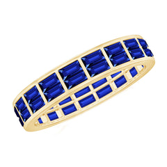 Baguette Cut Lab Created Blue Sapphire Double Row Wedding Band