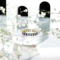 Baguette Cut Lab Created Blue Sapphire Double Row Wedding Band