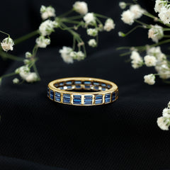 Baguette Cut Lab Created Blue Sapphire Double Row Wedding Band