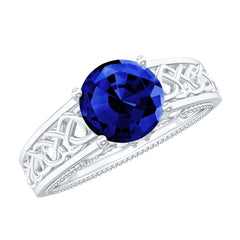 Certified 2.7 Carat Lab Grown Blue Sapphire Celtic Engagement Ring with Surprise Diamond