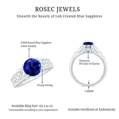 Certified 2.7 Carat Lab Grown Blue Sapphire Celtic Engagement Ring with Surprise Diamond
