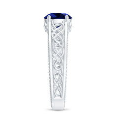 Certified 2.7 Carat Lab Grown Blue Sapphire Celtic Engagement Ring with Surprise Diamond