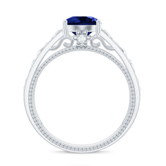 Certified 2.7 Carat Lab Grown Blue Sapphire Celtic Engagement Ring with Surprise Diamond