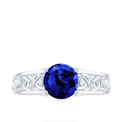 Certified 2.7 Carat Lab Grown Blue Sapphire Celtic Engagement Ring with Surprise Diamond