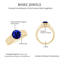 Certified 2.7 Carat Lab Grown Blue Sapphire Celtic Engagement Ring with Surprise Diamond