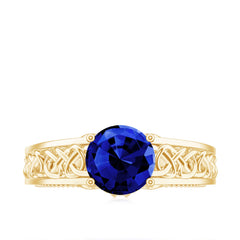 Certified 2.7 Carat Lab Grown Blue Sapphire Celtic Engagement Ring with Surprise Diamond