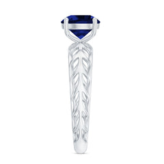 AAAA Quality Lab Created Blue Sapphire Solitaire Ring with Filigree Shank
