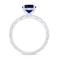 AAAA Quality Lab Created Blue Sapphire Solitaire Ring with Filigree Shank