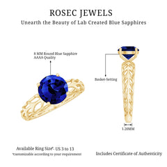 AAAA Quality Lab Created Blue Sapphire Solitaire Ring with Filigree Shank