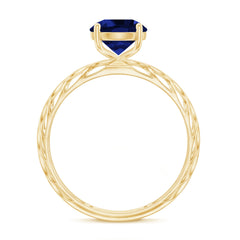 AAAA Quality Lab Created Blue Sapphire Solitaire Ring with Filigree Shank