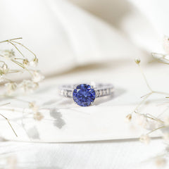 Certified 2.7 Carat Lab Grown Blue Sapphire Solitaire Engagement Ring with Diamond