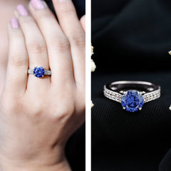 Certified 2.7 Carat Lab Grown Blue Sapphire Solitaire Engagement Ring with Diamond