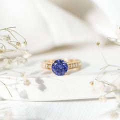 Certified 2.7 Carat Lab Grown Blue Sapphire Solitaire Engagement Ring with Diamond