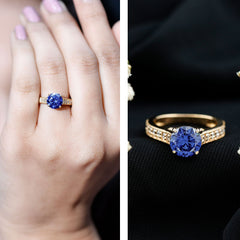 Certified 2.7 Carat Lab Grown Blue Sapphire Solitaire Engagement Ring with Diamond