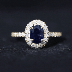 Certified 1.5 Carat Lab Grown Blue Sapphire Oval Engagement Ring with Diamond Halo