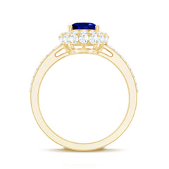 Certified 1.5 Carat Lab Grown Blue Sapphire Oval Engagement Ring with Diamond Halo