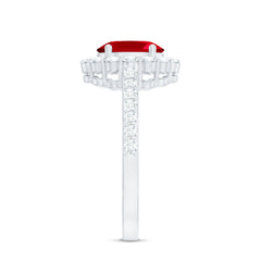2.75 CT Oval Cut Created Ruby Ring with Moissanite Halo