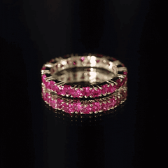 Claw Set Created Ruby Heart Eternity Band Ring in Gold
