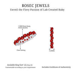 Claw Set Created Ruby Heart Eternity Band Ring in Gold