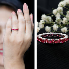Claw Set Created Ruby Heart Eternity Band Ring in Gold