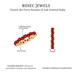 Claw Set Created Ruby Heart Eternity Band Ring in Gold