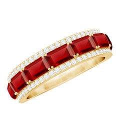 Emerald Cut Created Ruby and Diamond Half Eternity Band