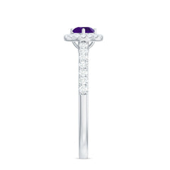 Genuine Amethyst and Diamond Halo Engagement Ring