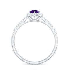 Genuine Amethyst and Diamond Halo Engagement Ring
