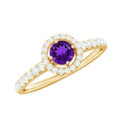 Genuine Amethyst and Diamond Halo Engagement Ring