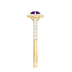Genuine Amethyst and Diamond Halo Engagement Ring