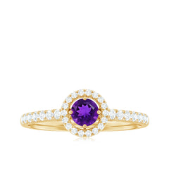 Genuine Amethyst and Diamond Halo Engagement Ring