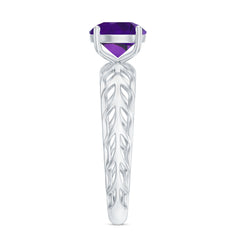 7 MM Round Amethyst Solitaire Engagement Ring with Gold Filigree Details