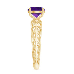 7 MM Round Amethyst Solitaire Engagement Ring with Gold Filigree Details