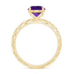 7 MM Round Amethyst Solitaire Engagement Ring with Gold Filigree Details