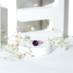 2.25 CT Round Amethyst Solitaire Engagement Ring with Moissanite Accents