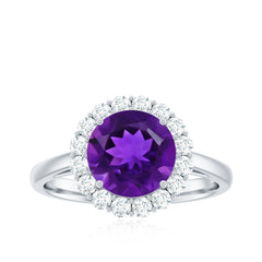 2.25 CT Amethyst Engagement Ring with Moissanite Halo