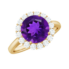 2.25 CT Amethyst Engagement Ring with Moissanite Halo