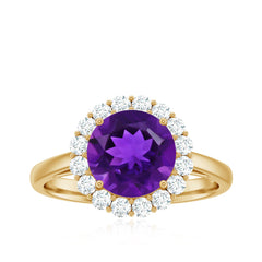 2.25 CT Amethyst Engagement Ring with Moissanite Halo