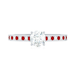 Certified Lab Grown Diamond Engagement Ring With Lab Grown Ruby