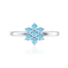Real Aquamarine Flower Cluster Ring for Women