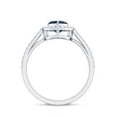 Heart Shaped London Blue Topaz Engagement Ring with Diamond Halo