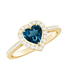 Heart Shaped London Blue Topaz Engagement Ring with Diamond Halo
